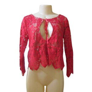 For Love and Lemons Gianna Lace Red Crop Top with Peep Hole Small